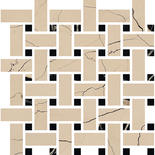 Odyssey Beige Antico Polished Basketweave Mosaic | Color Body Porcelain | Floor/Wall Mosaic