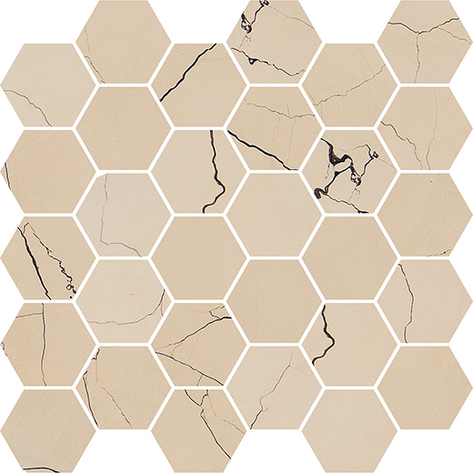 Odyssey Beige Antico Polished 2" Hexagon | Color Body Porcelain | Floor/Wall Mosaic