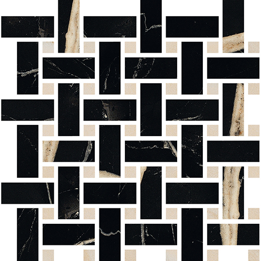 Odyssey Nero Fondo Polished Basketweave Mosaic | Color Body Porcelain | Floor/Wall Mosaic