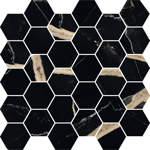 Odyssey Nero Fondo Polished 2" Hexagon | Color Body Porcelain | Floor/Wall Mosaic