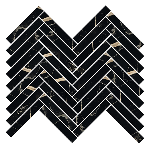 Odyssey Nero Fondo Polished 5/8"X4" Herringbone | Color Body Porcelain | Floor/Wall Mosaic