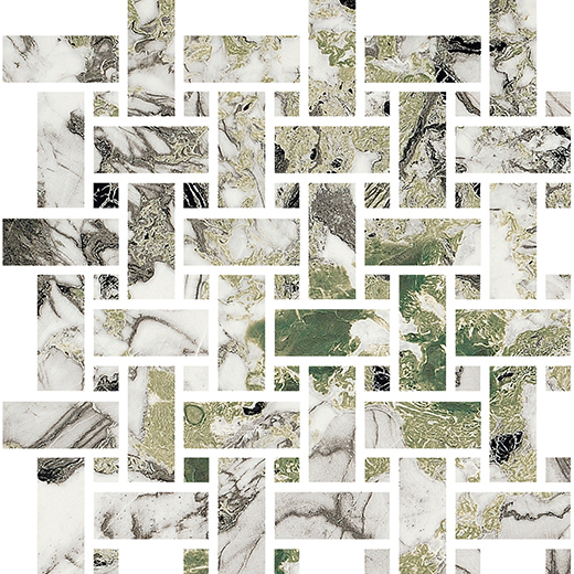 Odyssey Screziato Vivace Polished Basketweave Mosaic | Color Body Porcelain | Floor/Wall Mosaic