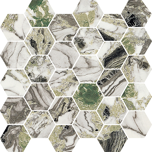 Odyssey Screziato Vivace Polished 2" Hexagon | Color Body Porcelain | Floor/Wall Mosaic
