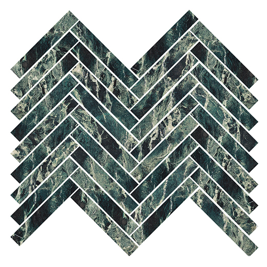 Odyssey Verde Intenso Polished 5/8"X4" Herringbone | Color Body Porcelain | Floor/Wall Mosaic