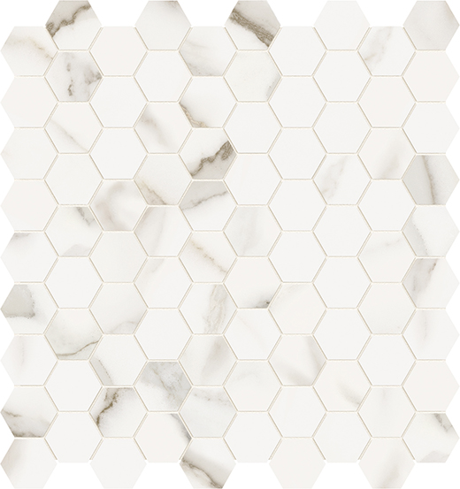 Oxford Calacatta Oro Polished 1.25" Hexagon | Glazed Porcelain | Floor/Wall Mosaic