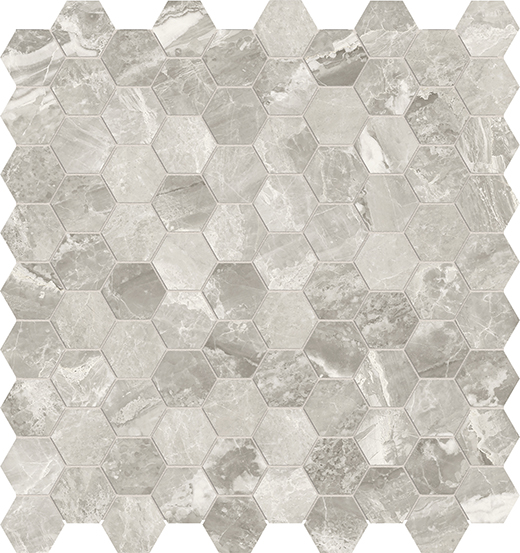 Oxford Stella Argento Polished 1.25" Hexagon | Glazed Porcelain | Floor/Wall Mosaic