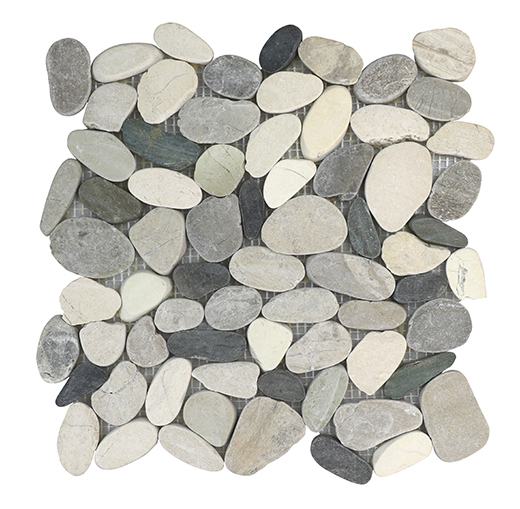 Pebbles Sliced Cool Blend Natural Oval Sliced Pebbles Mosaic | Stone | Floor/Wall Mosaic