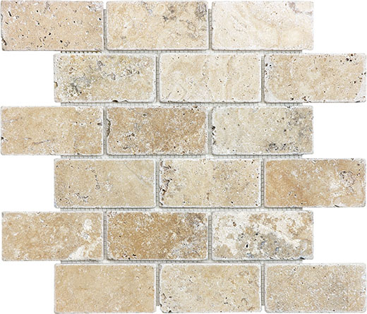 Picasso (Travertine) T-mbled 2"x4" Brick | Travertine | Floor/Wall Mosaic