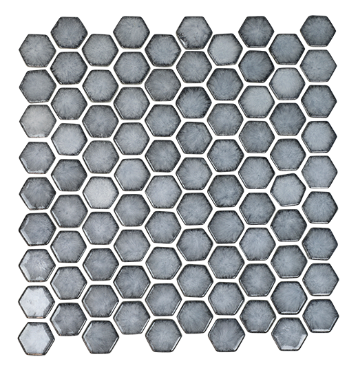 Raku Art Fjord Glossy 1 3/8" Hexagon Mosaic | Glass | Wall Mosaic