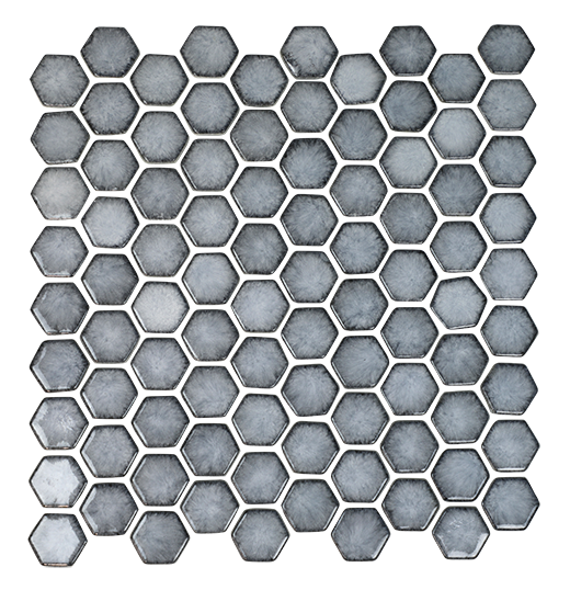 Raku Art Fjord Glossy 1 3/8" Hexagon Mosaic | Enamel Glass | Wall Mosaic