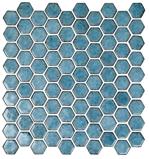 Raku Art Teal Glossy 1 3/8" Hexagon Mosaic | Glass | Wall Mosaic