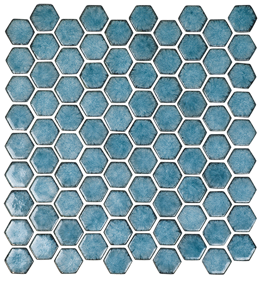 Raku Art Teal Glossy 1 3/8" Hexagon Mosaic | Enamel Glass | Wall Mosaic