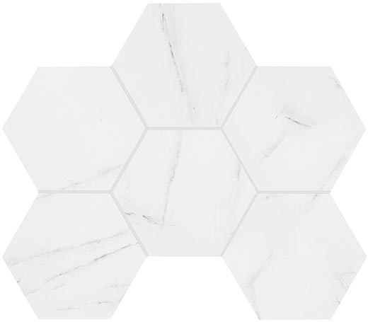 Outlet Realize Carrara Matte 5"x6" Hex (12"x24" Sheet) | Color Body Porcelain | Floor/Wall Mosaic