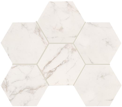 Outlet Realize Statuario Gold Matte 5"x6" Hex (12"x24" Sheet) | Color Body Porcelain | Floor/Wall Mosaic