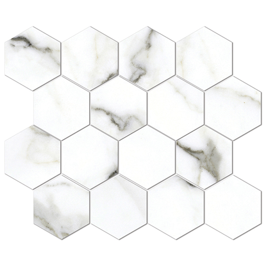 Renown White Matte 3" Hex Mosaic | Glazed Porcelain | Floor/Wall Mosaic