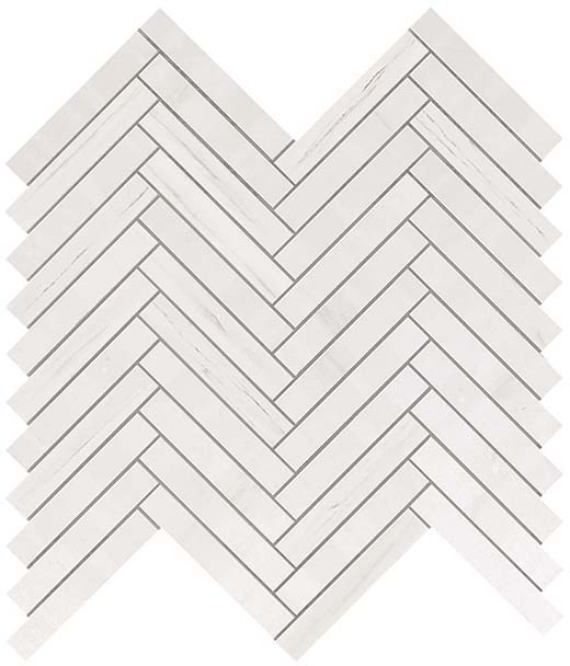 Resplendent Bianco Dolomite Polished 5/8"X4" Herringbone Mosaic | Color Body Porcelain | Floor/Wall Mosaic