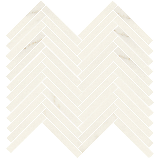 Resplendent Calacatta Apuano Polished 5/8"X4" Herringbone Mosaic | Color Body Porcelain | Floor/Wall Mosaic