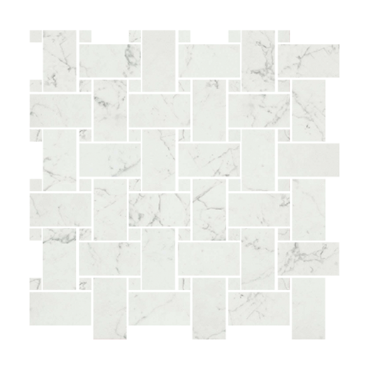 Resplendent Carrara Pure Matte Basketweave Mosaic | Color Body Porcelain | Floor/Wall Mosaic