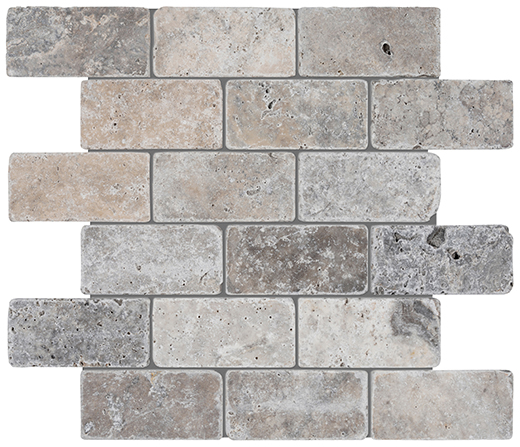 Silver Ash (Travertine) T-mbled 2"x4" Brick | Travertine | Floor/Wall Mosaic