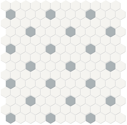 Simplicity Cloud Blue Matte 1"Hexagon w/ Insert (12"x12" Mosaic Sheet) | Glazed Porcelain | Floor/Wall Mosaic