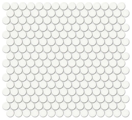 Simplicity Canvas White Glossy .75" Penny Round (12"x12" Mosaic Sheet) | Glazed Porcelain | Floor/Wall Mosaic