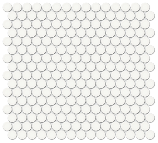 Simplicity Canvas White Glossy .75" Penny Round (12"x12" Mosaic Sheet) | Glazed Porcelain | Floor/Wall Mosaic