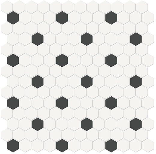 Simplicity Retro Black Matte 1"Hexagon w/ Insert (12"x12" Mosaic Sheet) | Glazed Porcelain | Floor/Wall Mosaic