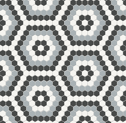 Simplicity Retro Black Matte Hexagon Mosaic Dawn Blend | Glazed Porcelain | Floor/Wall Mosaic