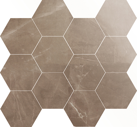 Splendor Amani Bronze Polished 3" Hex 9"x11" Sheet | Color Body Porcelain | Floor/Wall Mosaic