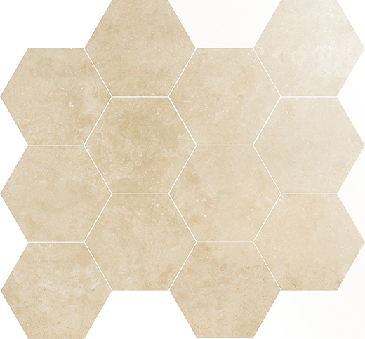Splendor Marfil Polished 3" Hex 9"x11" Sheet | Color Body Porcelain | Floor/Wall Mosaic
