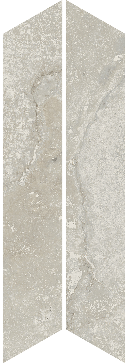 Stature Travertino White Soft 3.75"x21.25" Chevron | Color Body Porcelain | Floor/Wall Tile