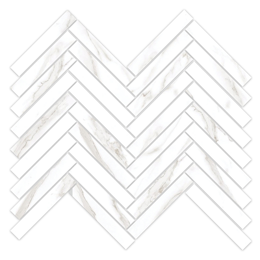 Suave White Polished 5/8"x4" Herringbone (11.5x11.5 Mosaic Sheet) | Glazed Porcelain | Floor/Wall Mosaic