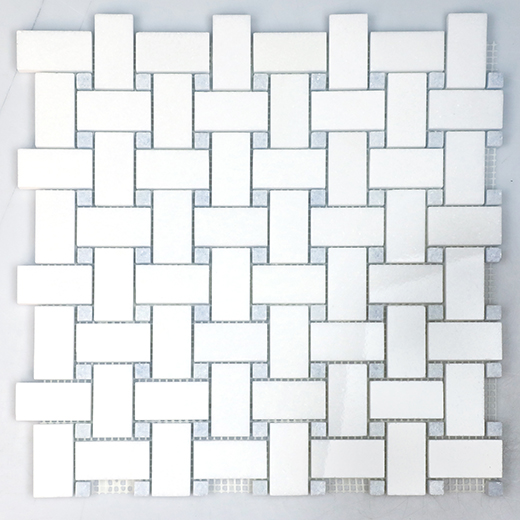 Thassos Mosaics Thassos Polished Basketweave  w/Azul Celeste Mosaic | Marble | Floor/Wall Mosaic