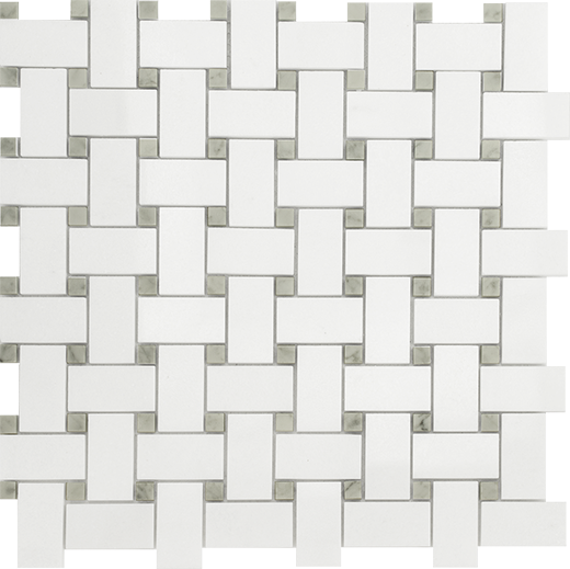 Thassos Mosaics Thassos Polished Basketweave  w/Grey Mosaic | Marble | Floor/Wall Mosaic