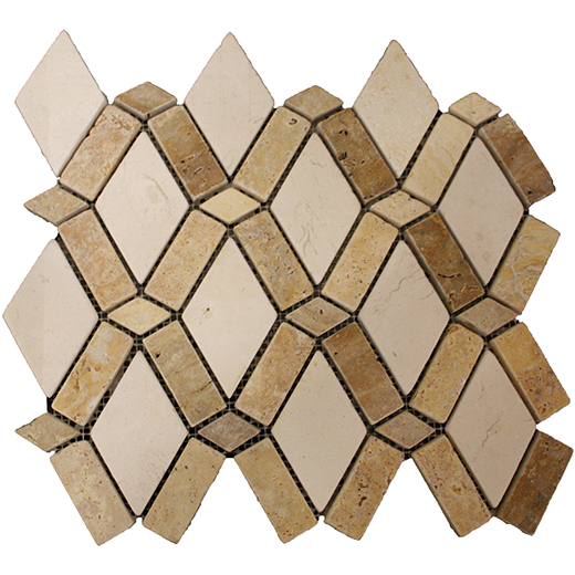 Tumbled Natural Stone Irish Cream Lightly Tumbled Karat Mosaic w/ Yellow | Limestone | Floor/Wall Mosaic