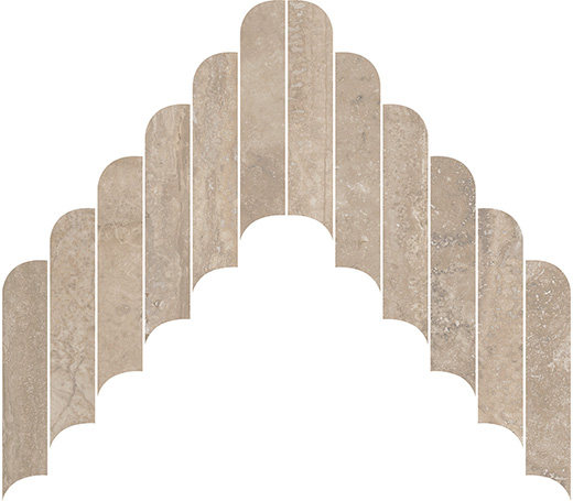 Umbria Caramel Vein/Cross Cut Mix 3D Plus 2"x10" Rounded Chevron | Color Body Porcelain | Floor/Wall Mosaic