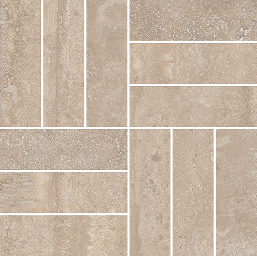 Umbria Caramel Vein/Cross Cut Mix 3D Plus 2"x6" Basketweave | Color Body Porcelain | Floor/Wall Mosaic