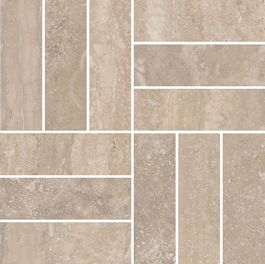 Umbria Caramel Vein/Cross Cut Mix Matte 2"x6" Basketweave | Color Body Porcelain | Floor/Wall Mosaic
