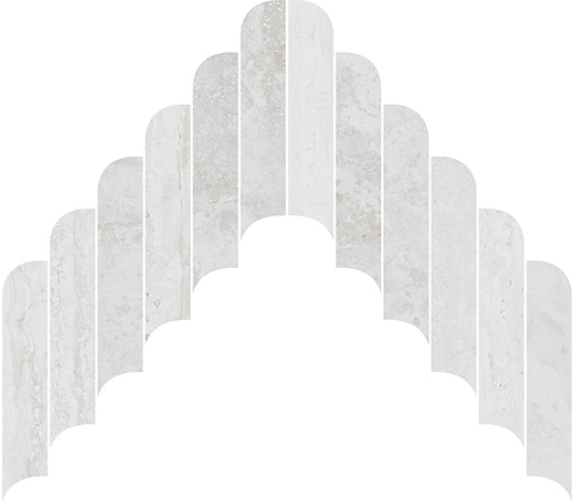 Umbria Ivory Vein/Cross Cut Mix 3D Plus 2"x10" Rounded Chevron | Color Body Porcelain | Floor/Wall Mosaic