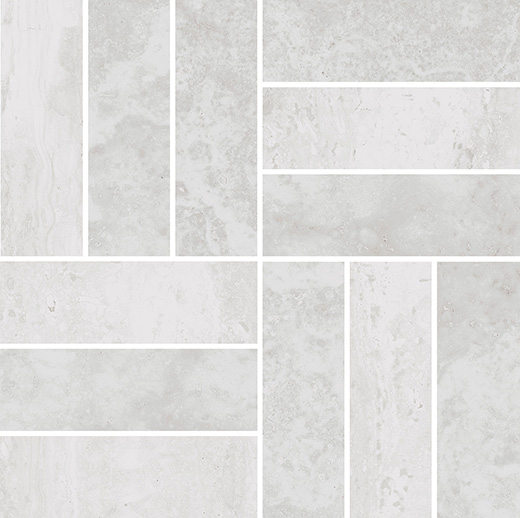Umbria Ivory Vein/Cross Cut Mix Matte 2"x6" Basketweave | Color Body Porcelain | Floor/Wall Mosaic