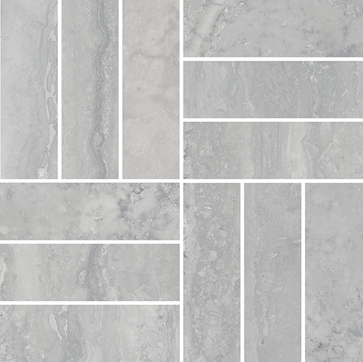 Umbria Silver Vein/Cross Cut Mix 3D Plus 2"x6" Basketweave | Color Body Porcelain | Floor/Wall Mosaic