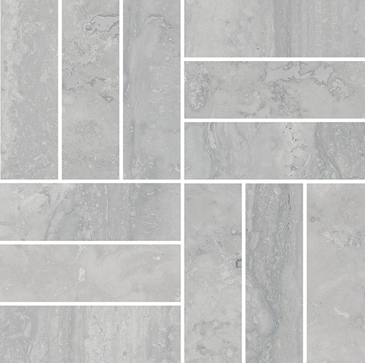 Umbria Silver Vein/Cross Cut Mix Matte 2"x6" Basketweave | Color Body Porcelain | Floor/Wall Mosaic