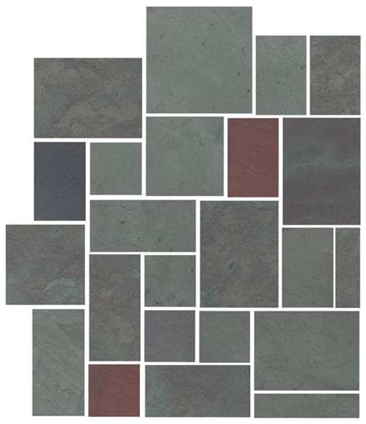 Vermont Slate Grey Green Cleft Monson Pattern w/ Red Shade | Slate | Floor/Wall Tile