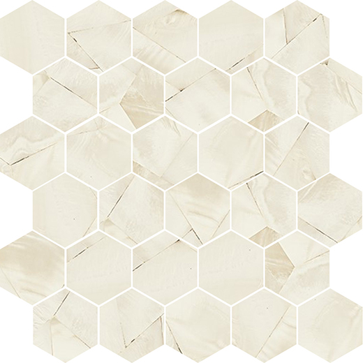 Wisp Avorio/Deco Polished 2" Hexagon | Color Body Porcelain | Floor/Wall Mosaic